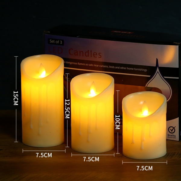 Sett 3 stk Flameless LED Telys for Flameless LED Candle Decoration