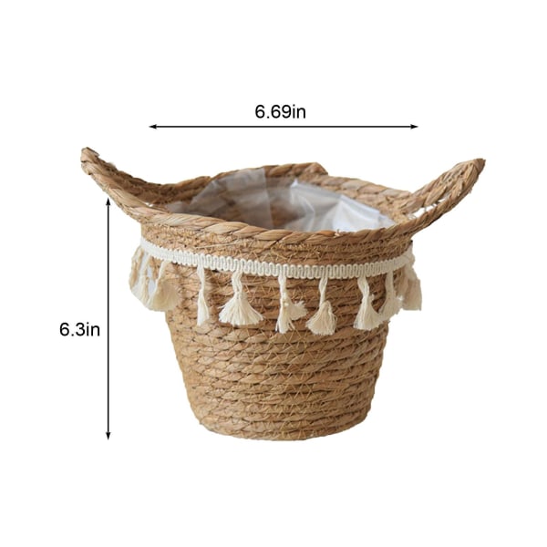 Meriruohokasvikori kahvoilla, kudottu säilytyskori, halkaisija 6,7 ​​tuumaa x 6,3 tuumaa korkeus 17 cm 17cm