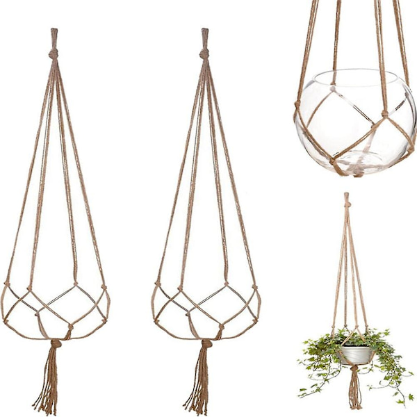 4 kpl 120 cm Kasvi Kukka Amppeli Makrame Juutti Sisä- ja Ulkokäyttöön Kattoon Terassille Parvekkeelle Pyöreä ja Neliö