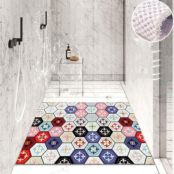 Badrumsmattor för golv, halkfria och snabbtorkande, Prag-design PVC Loofah, utan sugkoppar, 24x36 tum
