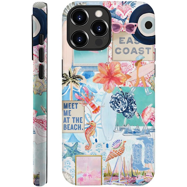 Generic Case Compatible with iPhone 16 Pro Max, Scratch-Resistant Hybrid 2-Layer Hard Case, Seashell Beach Summer Jellyfish Collage