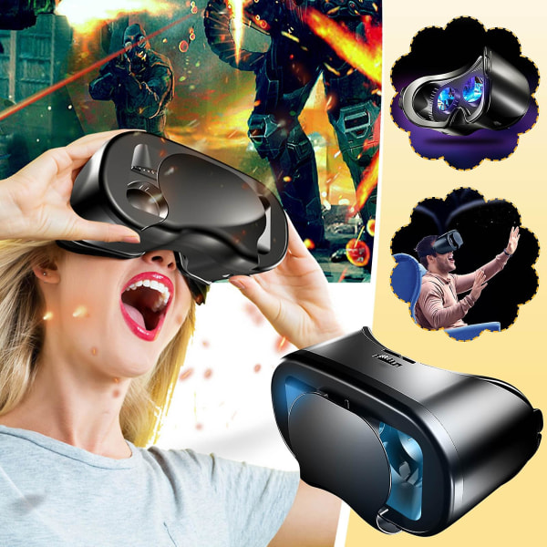 VR-kuulokkeet puhelimille, virtuaalitodellisuuslasit langattomilla kuulokkeilla, maksimoi elokuvat ja pelit Black