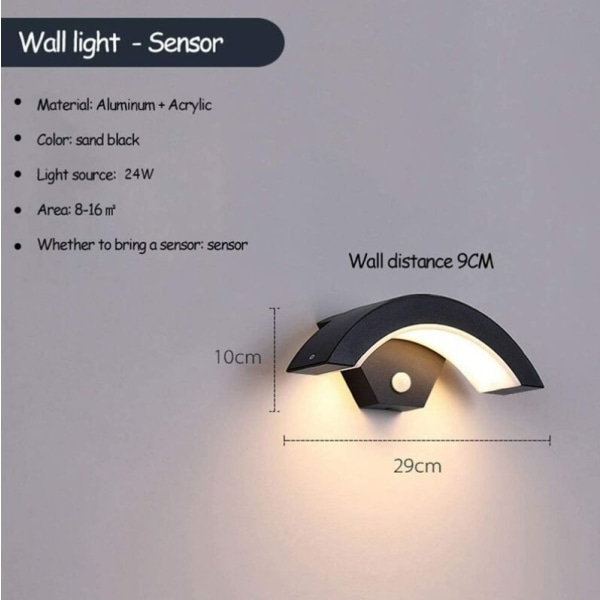 Utomhus LED Vägglampa med Rörelsesensor, Antracitgrå 18w, IP65 Aluminium Utomhuslampa, Ytterlampa för Villa Veranda Pass