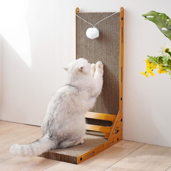 Cat Scratch Board, aaltopahvi, kulutusta kestävä L-tyyppinen pystysuora hiuspallokissan kiipeilyteline, kynsihiontatuote, siruton kissanlelu