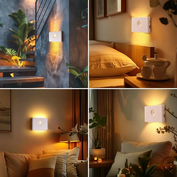 Night light with motion sensor, rechargeable LED night light for children, battery-powered stair light 3 modes, cabinet light 3000K (2-pack)