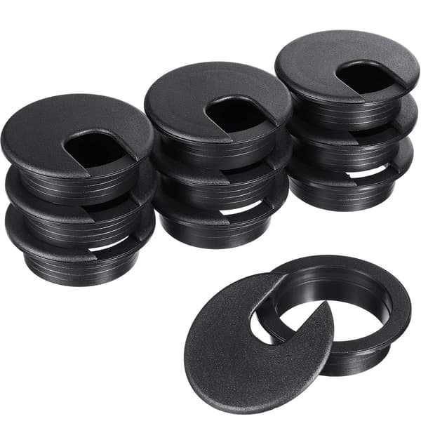 10-pack (50 mm/2 tums monteringshålsdiameter) svarta skrivbordskabelgenomföringar