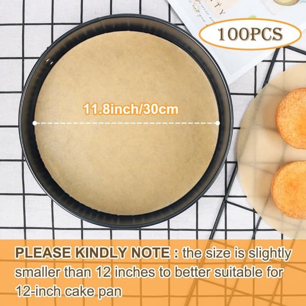 Rundt bagepapir - 100 ark x 30 cm - Til kager, brød, kød, pizza, airfryer