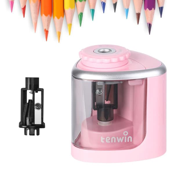 Elektrisk blyantspidser, automatisk blyantspidser til studerende - Pink