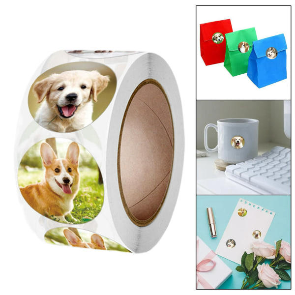 500 stk. Hunde Stickers, Forseglings Stickers, Runde Dyre Stickers, Sticker Rulle Belønnings Stickers