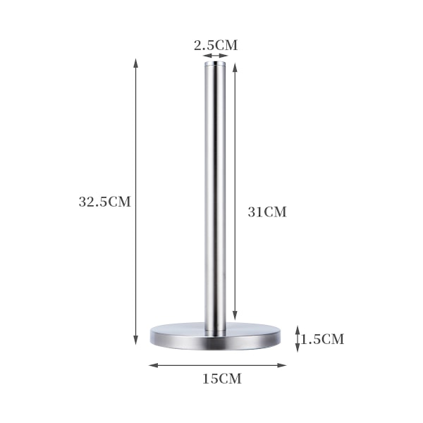 Sølv tungt vektet papirhåndkleholder, enkel enhåndsdesign for kjøkkenstativ papirhåndkle dispenser, solid base for standard