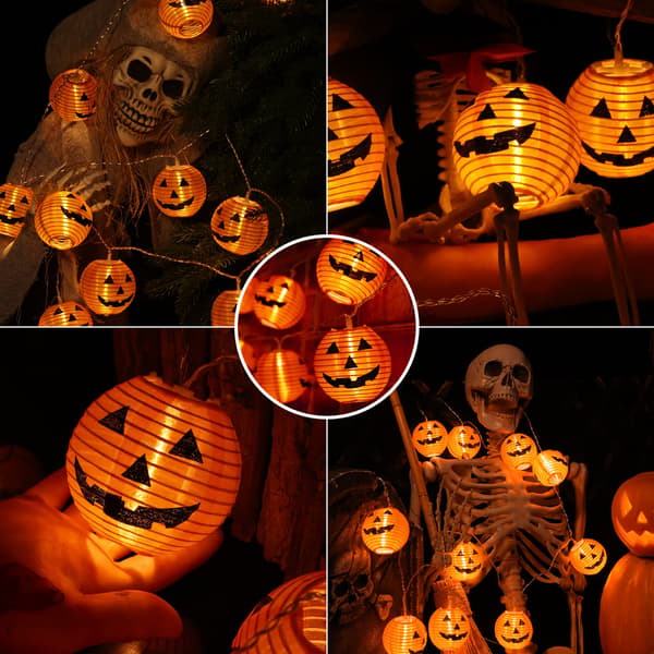 Halloween Græskar Lygte Lys, 1,5M 10 LED Orange Efterårs Dekor Fe Lys Batteridrevet Jack-O-Lantern Græskar Lys