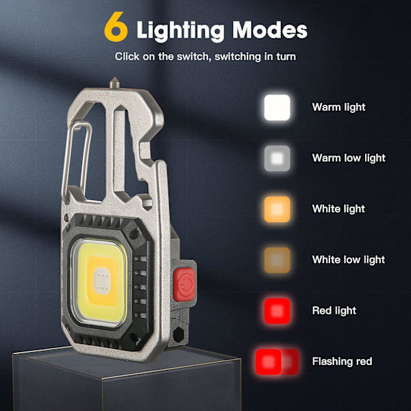 2 kpl Mini COB Ladattava LED-tarkastusvalo Kannettava Pieni Avaimenperänpidike Lamput, 6 Tilaa, Taitettavalla Jalustalla Pullonavaaja