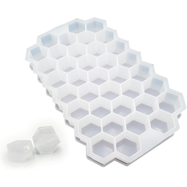 Isbitbrett i silikon, 37 små nugget-isbrett med lett frigjøring med sølbestandig deksel og bøtte, fleksible isbitformer med isbeholder (hvit)