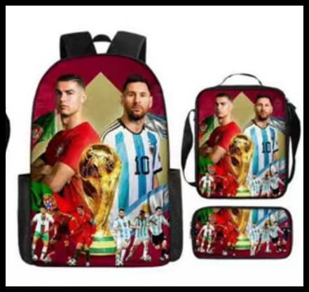 Messi Printed Backpack, Three-Piece Set, Cartoon Backpack A1 A1