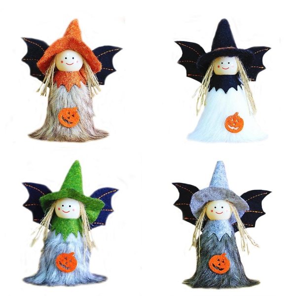 Sett med 4 Halloween plysj lekesett Søt 3d gresskar heks engel dukke Barnegave Farmhouse Halloween dekorasjoner