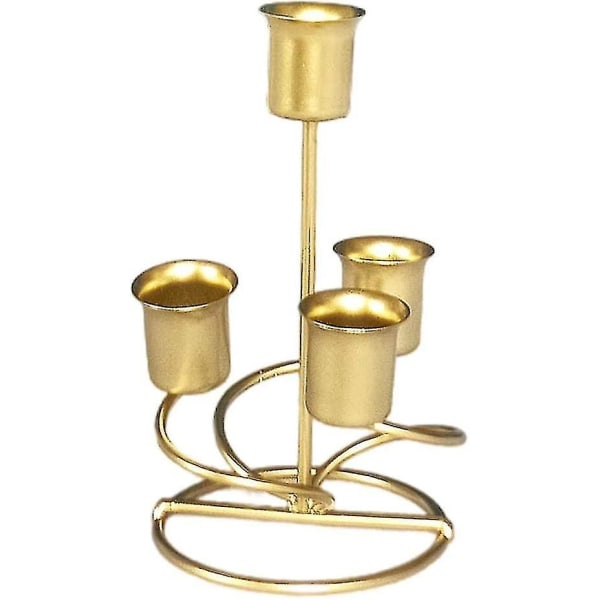 Fyra huvuden metall kolumn ljus bricka Lämplig för bröllop dekoration järn ljushållare guld Gold
