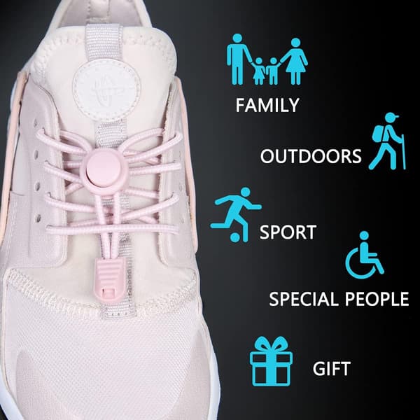 (Blue and Pink) 4 Pairs Self-Locking Elastic Shoelaces, Laces