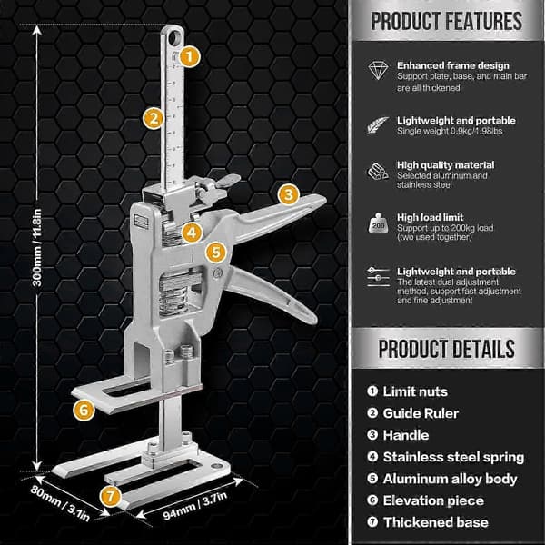 2 Pcs Labor-Saving Arm Tool Jack, Height Adjusting Lifter, Suitable for Cabinet Installation