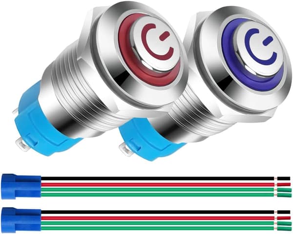 2-pack 12mm 12V 24V 3A Rostfritt stål Självlåsande Tryckknapp
