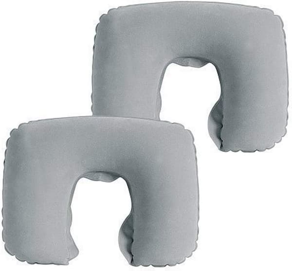 Two-pack inflatable neck pillows for vacation and travel comfort. Compact and lightweight for easy storage.