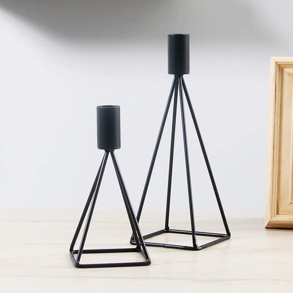 2 Lysestaker Lysestaker Kandelabre i Svart Geometrisk Metall C