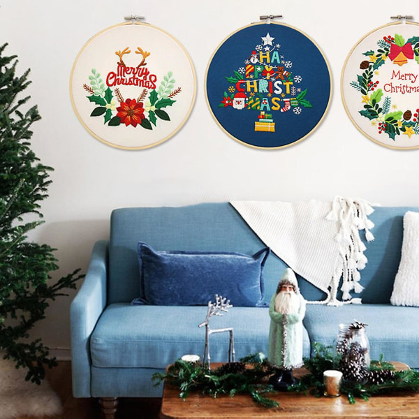 DIY-broderikit för konst och hantverk, julgåvor för kvinnor, nybörjare, julkrans 01