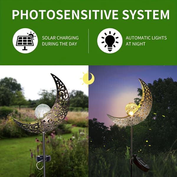 Måne Solcellelampe til Haven IP65 Udendørs Halvmåne Solcellelampe med Glødende Kugle til Terrasseindretning Varm Hvid Warm White