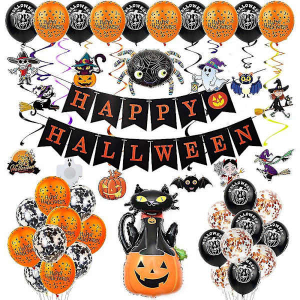 Halloweenfestpynt - Skummel Gresskarhode Svart Flaggermus Alfabetsett Ballongergresskar