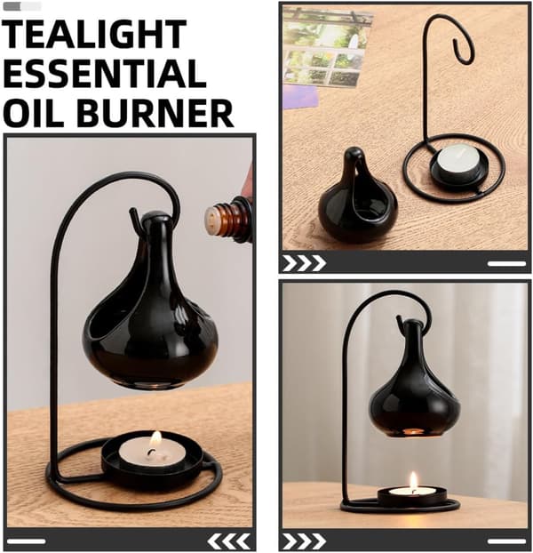Tealight Holder Incense Burner Ceramic Essential Oil Warmer Large Capacity Smooth Surface Black