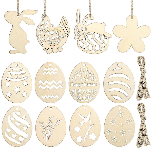 Träleksaker Hängande Prydnader Hantverk DIY Påskdekorationer Trä Hängande Ornament