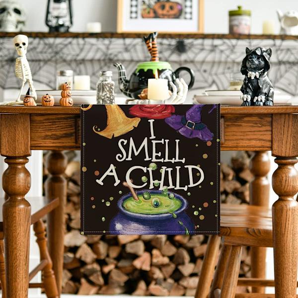 13x108 tuuman I Smell A Child Wizzard Hat Witch Halloween -pöytäliina, loma- ja syyskeittiön ruokapöydän koristelu