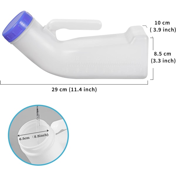 Unisex Plastik Urinals til Mænd og Kvinder med Spildsikker Skruelåg, Bærbar Toilet Urinals Perfekt til Biltur, Udendørs