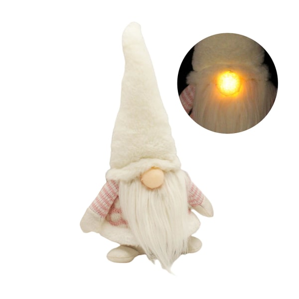 Hvit Skandinavisk svensk Tomte Light Up Plysj Elf Toy Kids Holiday Gift White