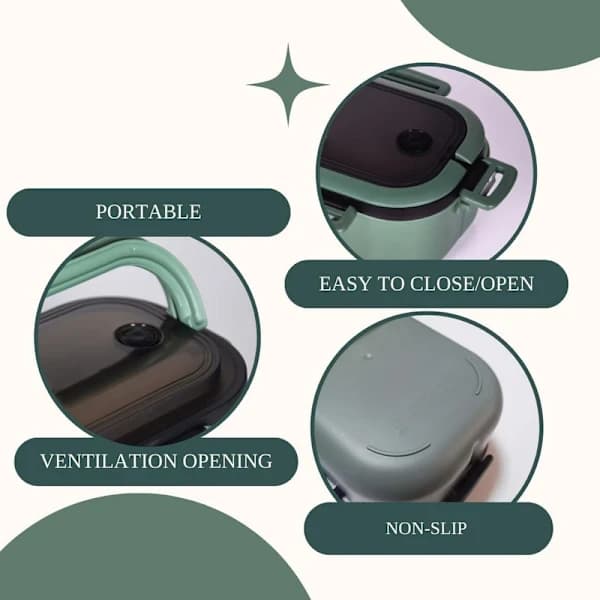 Lunch box with compartments, double layer leak-proof PP Bento Box for adults, work, school, travel, green