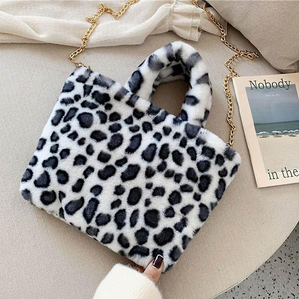 Dames Leopard Mønster Skulderveske Canvas Tote Veske Håndveske Messenger Satchel Grå leopard