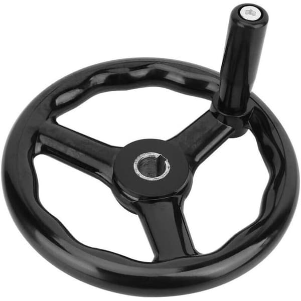 3-Spoke Non-Slip Lathe Handwheel 200 x 18 mm with Handle for Machine Tools, Black