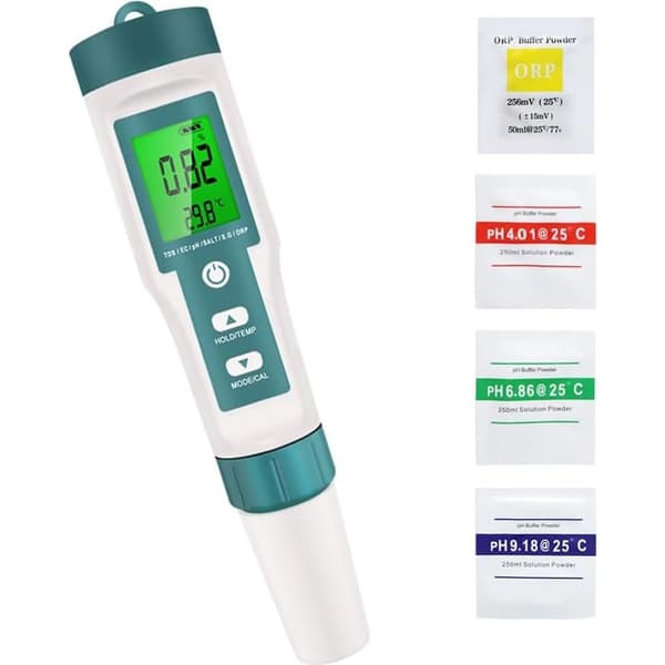 7-in-1 TDS/EC/Salinity/ORP/SG/Temperature/pH Tester, with Backlit pH Meter, High Precision, Suitable for Drinking Water Pools and