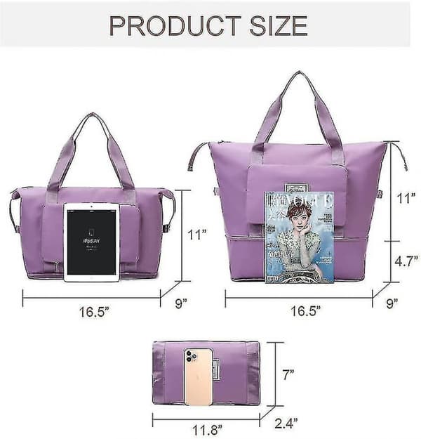 (Dark Purple) Large Capacity Foldable Dry and Wet Separation Bag