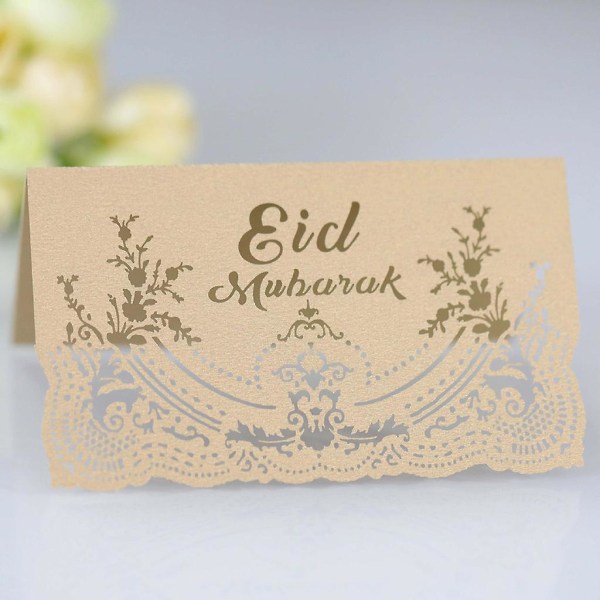 Heijastava hopea100kpl Mubarak Party Hollow Meal Cards Happy Invitation Cards PöytäkoristeetHeijastava hopea