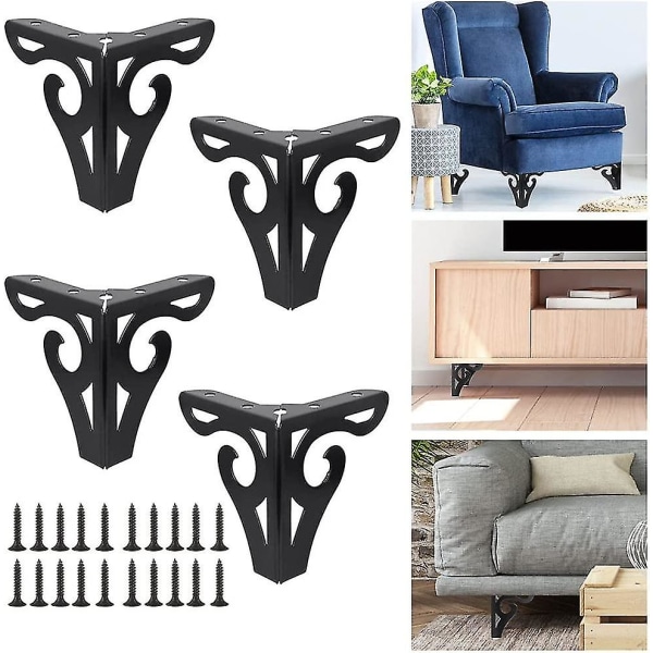 Sæt af 4 Moderne Sorte Metal Møbelben Bordben Udskiftning Sofa Ben Trekantede Bordben Med Skruer Til DIY Projekter, Sofa, Bord, Skab (1