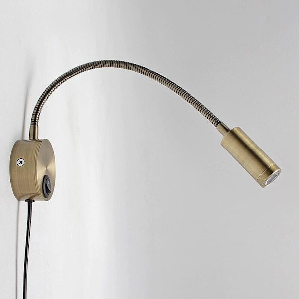 Reading lamp, LED bedside reading lamp with socket, 3W warm white reading lamp with switch, Bronze