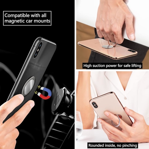 2 stycken metalliska mobiltelefonringar, ultratunna 1,8 mm mobiltelefonringar, 360 graders rotation, för alla smartphones