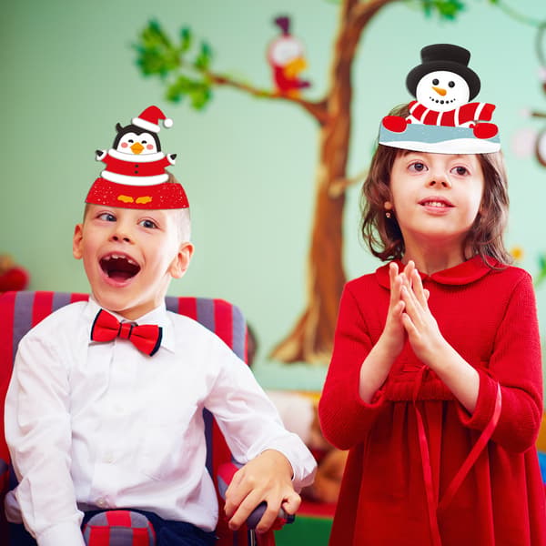 12 stykker julepapirkroner festluer for barn pannebånd nisse