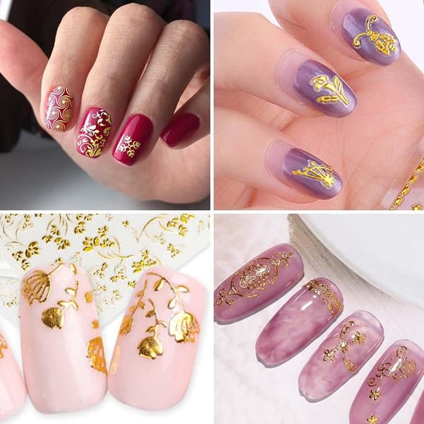 20 stk. Nail Art Dekaler, 3D Selvklæbende Bronzeguld Glitter