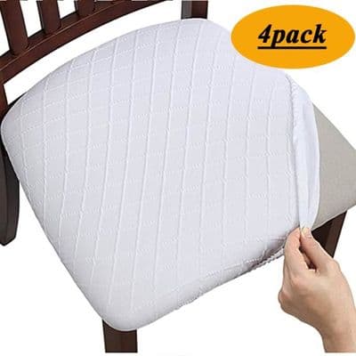 Stolsitsöverdrag - ANNEFLY - Stretchjacquard - Set om 4 - Vit - 34-46 cm
