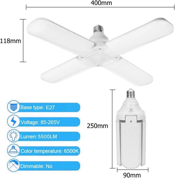 E27 LED Garage Light with 4 Adjustable Panels