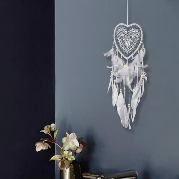 Stilfuld drømmefanger med LED-lyskæde Hjerte Sha Hvid med lys White with light
