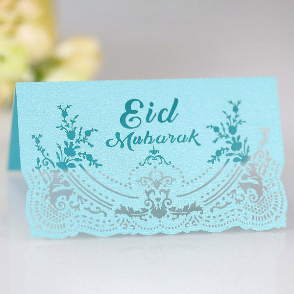 Blå 100 stk Mubarak Fest Hule Måltidskort Lykkelige Invitasjonskort Borddekorasjon Blå