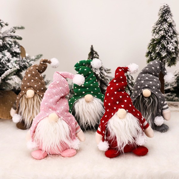 Håndstrikket Julenisse Ornament Svensk Statue Sittende Lang Hatt Nisse Dukke Ornament Khaki