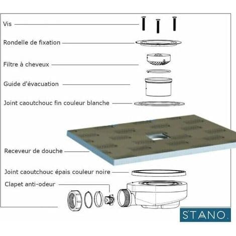 DONA horizontal drain without cover Ø90 for shower trays, Sunny, Horizontal drain without